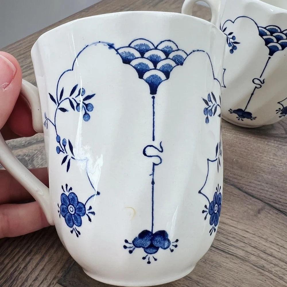 Four (4) Vintage Staffordshire Finlandia Mugs w/ Blue Flowers ~ England